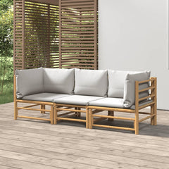 vidaXL 3 Piece Garden Lounge Set with Cream White Cushions Bamboo