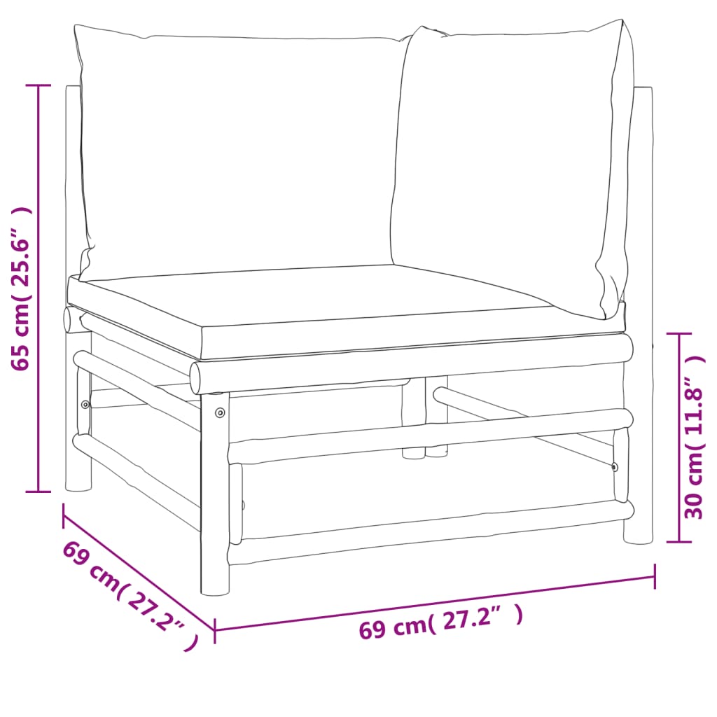 vidaXL 3 Piece Garden Lounge Set with Cream White Cushions Bamboo