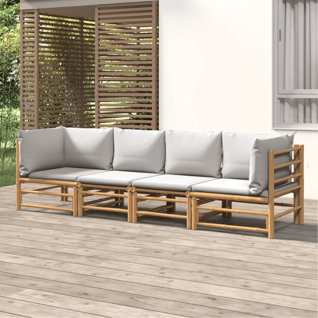 vidaXL 3 Piece Garden Lounge Set with Cream White Cushions Bamboo
