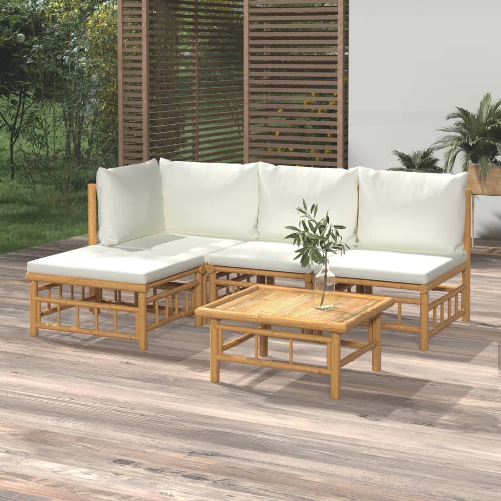 vidaXL 8 Piece Garden Lounge Set with Cream White Cushions Bamboo