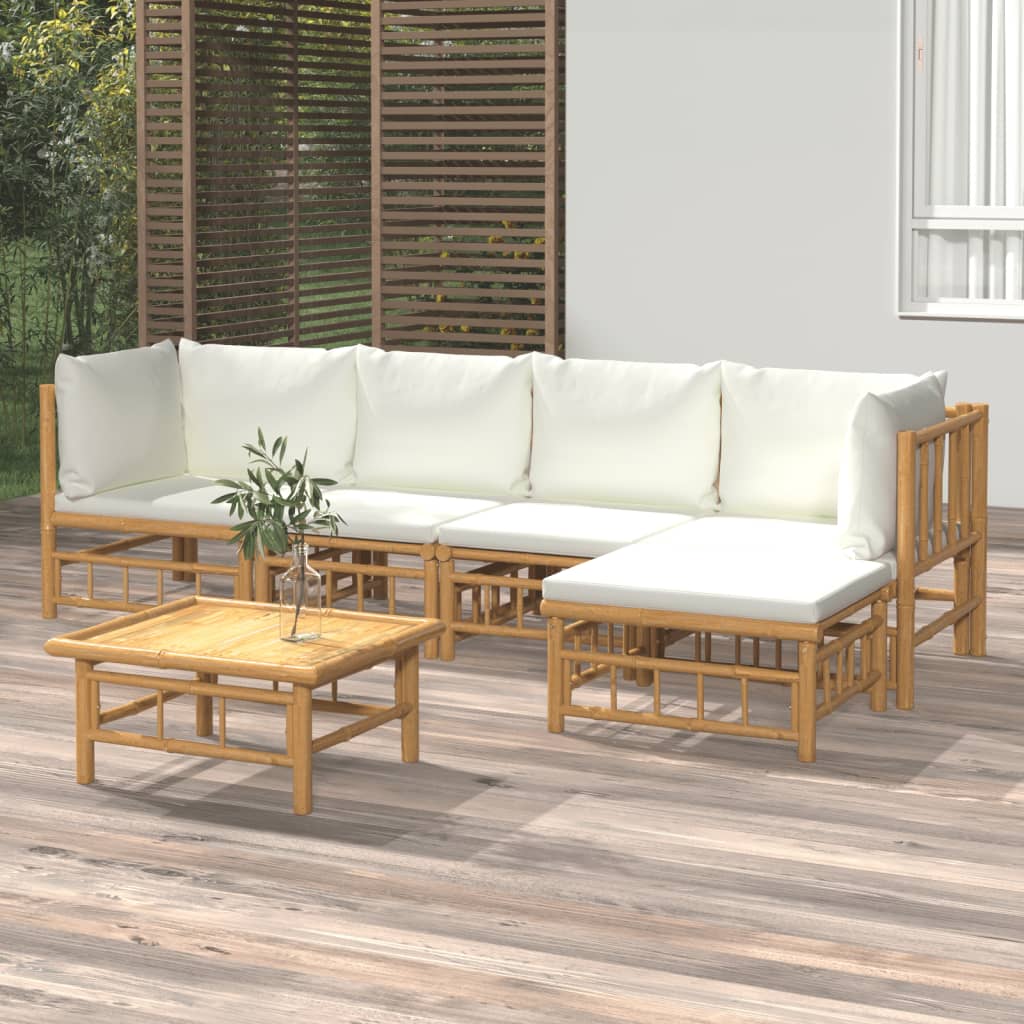 vidaXL 8 Piece Garden Lounge Set with Cream White Cushions Bamboo