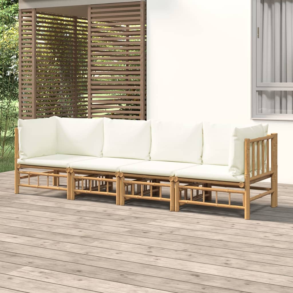 vidaXL 3 Piece Garden Lounge Set with Cream White Cushions Bamboo