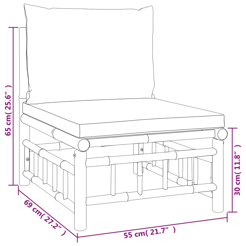 vidaXL 8 Piece Garden Lounge Set with Cream White Cushions Bamboo