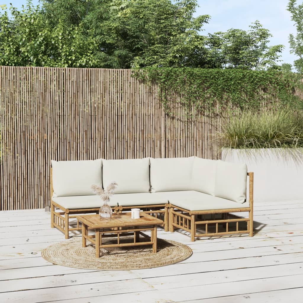 vidaXL 8 Piece Garden Lounge Set with Cream White Cushions Bamboo