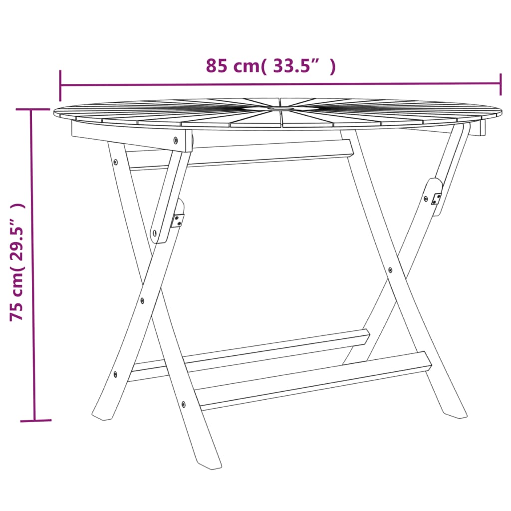 vidaXL Folding Garden Table Ø 85x75 cm Solid Wood Teak