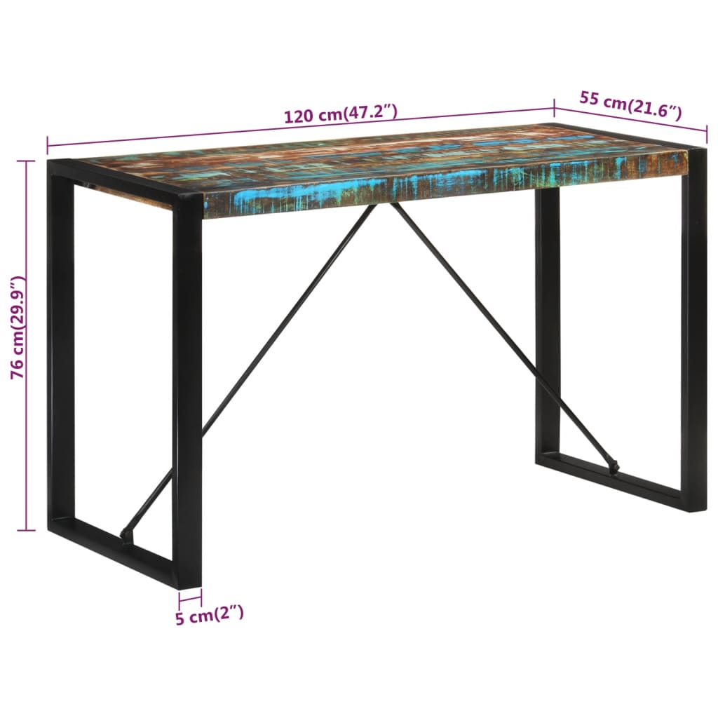 vidaXL Dining Table 120x55x76 cm Solid Wood Reclaimed