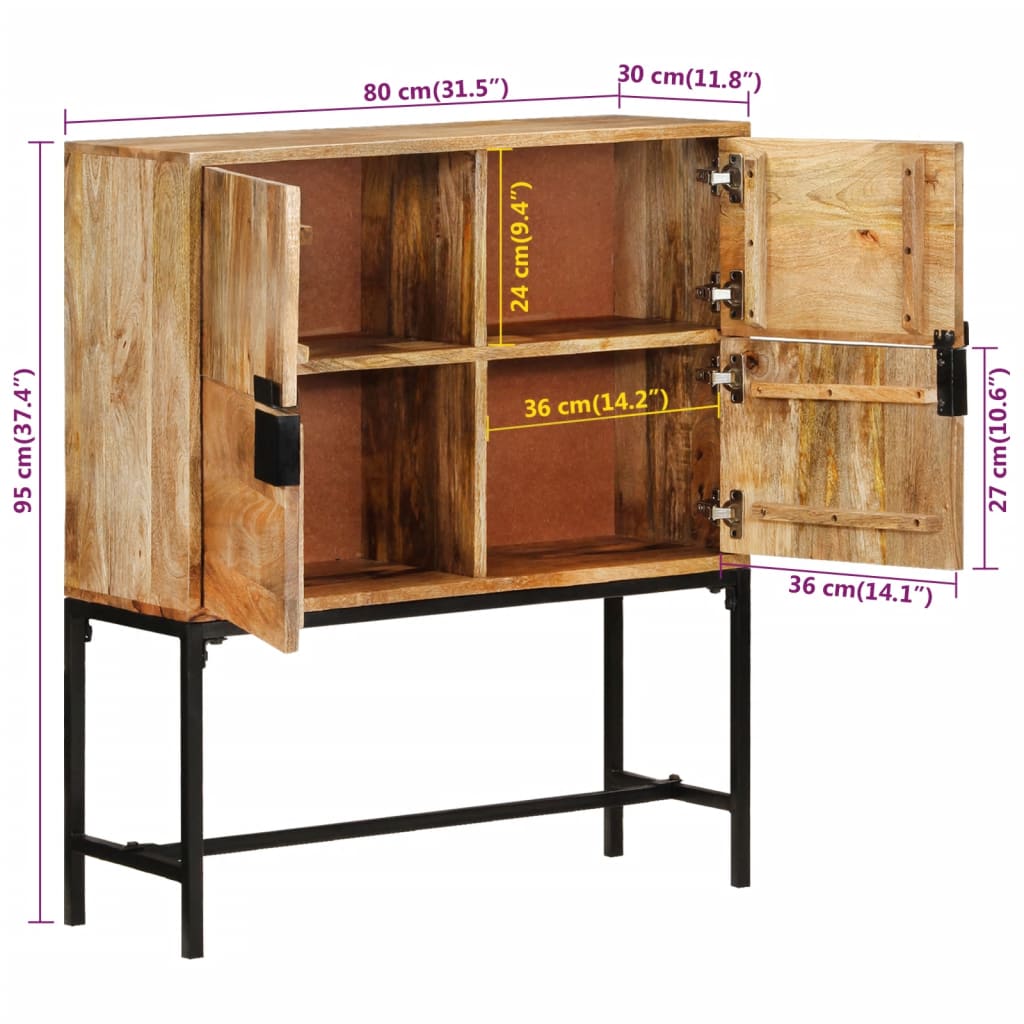 vidaXL Highboard 80x30x95 cm Solid Rough Wood Mango