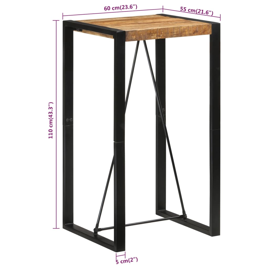 vidaXL Bar Table 110x55x110 cm Solid Rough Wood Mango