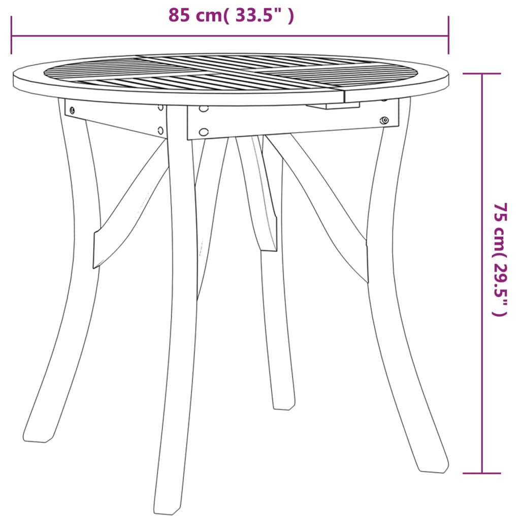 vidaXL Garden Table Ø 85 cm Solid Wood Acacia