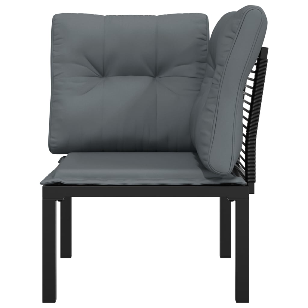 vidaXL Garden Corner Chair with Cushions Black and Grey Poly Rattan