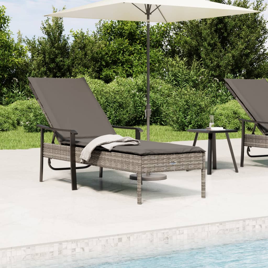 vidaXL Sun Lounger with Cushion Grey Poly Rattan