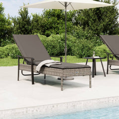 vidaXL Sun Lounger with Cushion Grey Poly Rattan