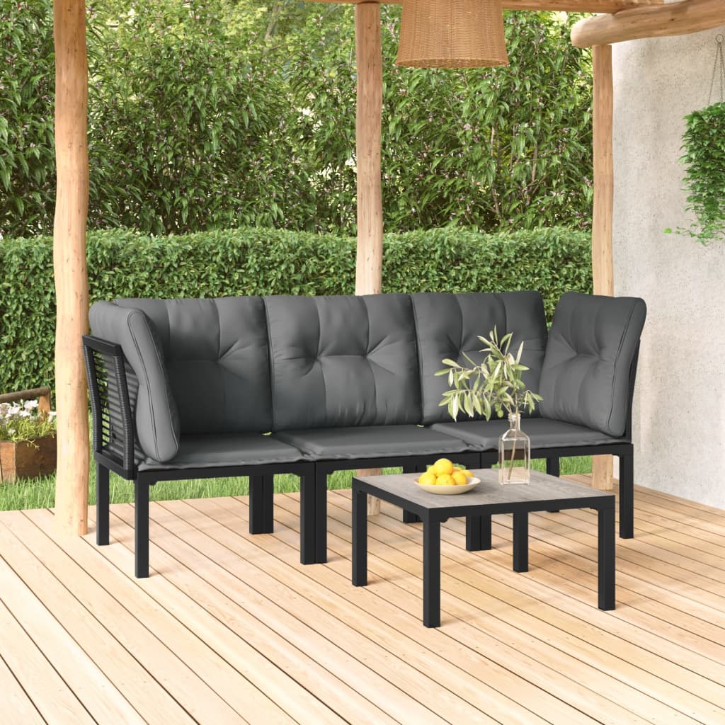 vidaXL 7 Piece Garden Lounge Set Black and Grey Poly Rattan