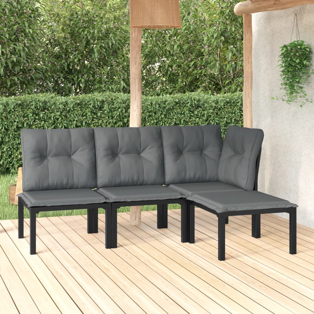 vidaXL 4 Piece Garden Lounge Set Black and Grey Poly Rattan