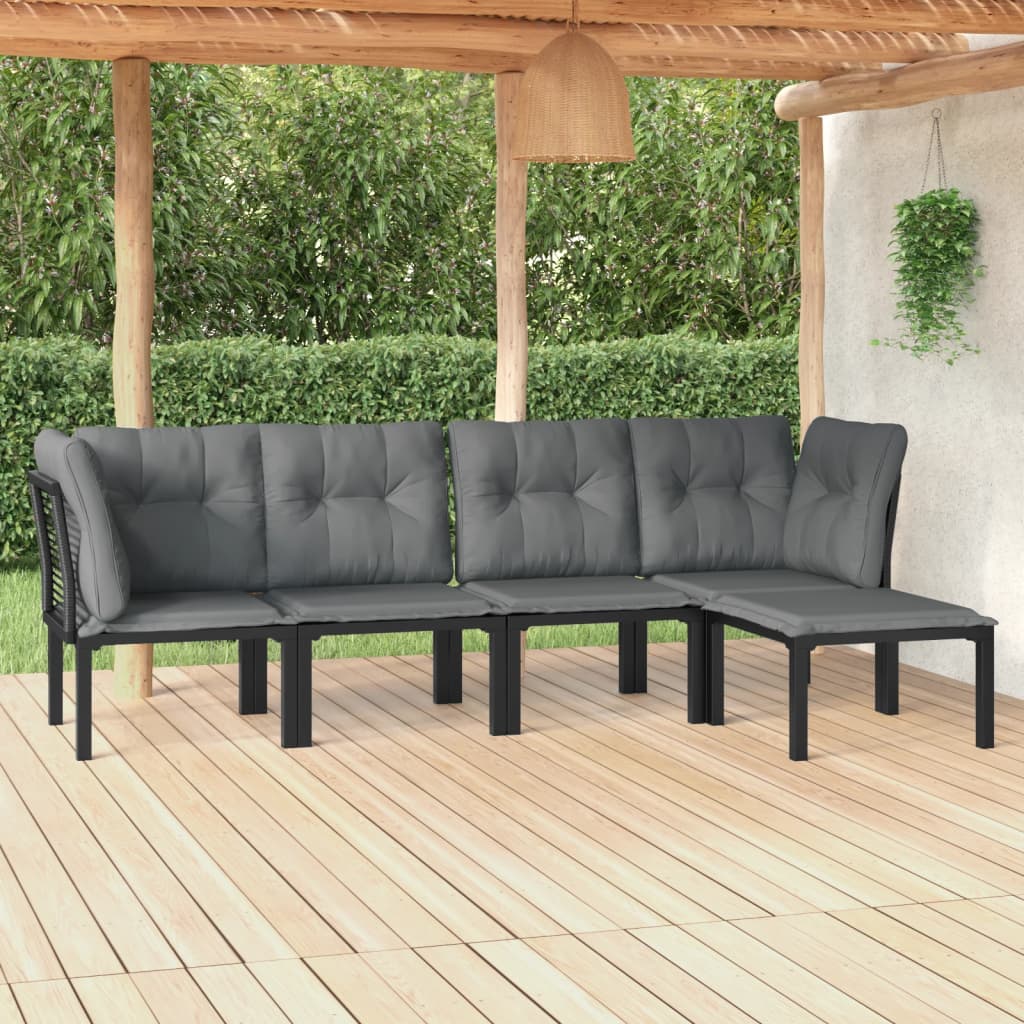 vidaXL 4 Piece Garden Lounge Set Black and Grey Poly Rattan