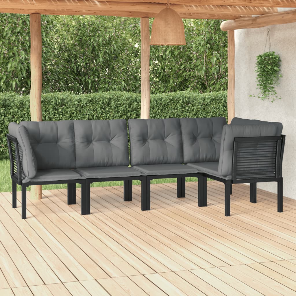 vidaXL 6 Piece Garden Lounge Set Black and Grey Poly Rattan