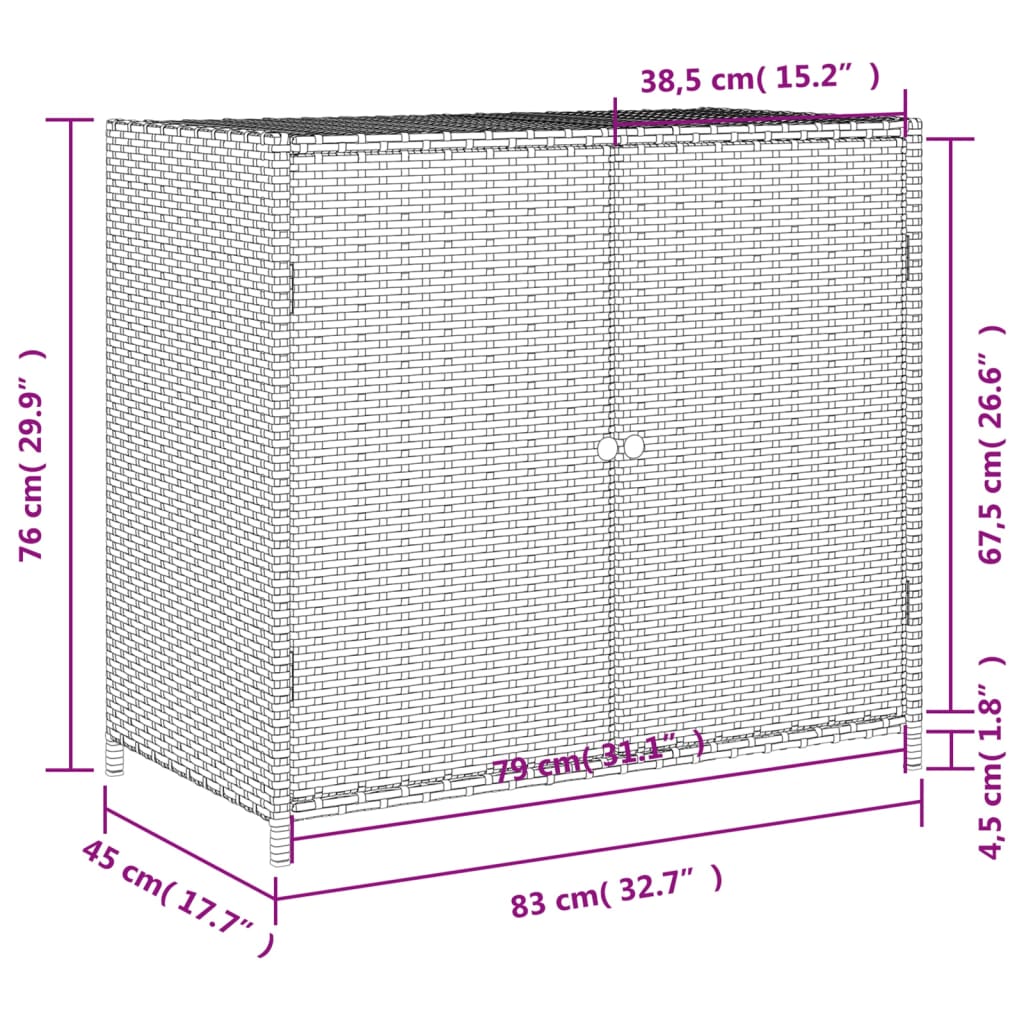 vidaXL Garden Storage Cabinet Black 83x45x76 cm Poly Rattan