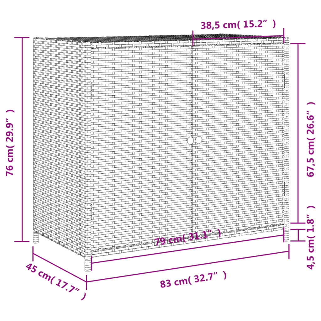 vidaXL Garden Storage Cabinet Black 83x45x76 cm Poly Rattan